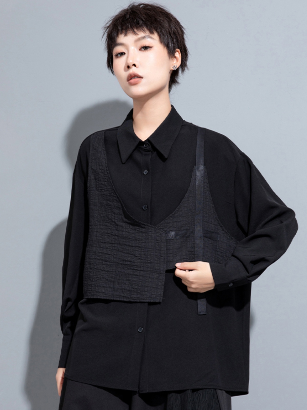 Street Fashion High End - Kemeja Panjang yang Modis, Desain Kerah