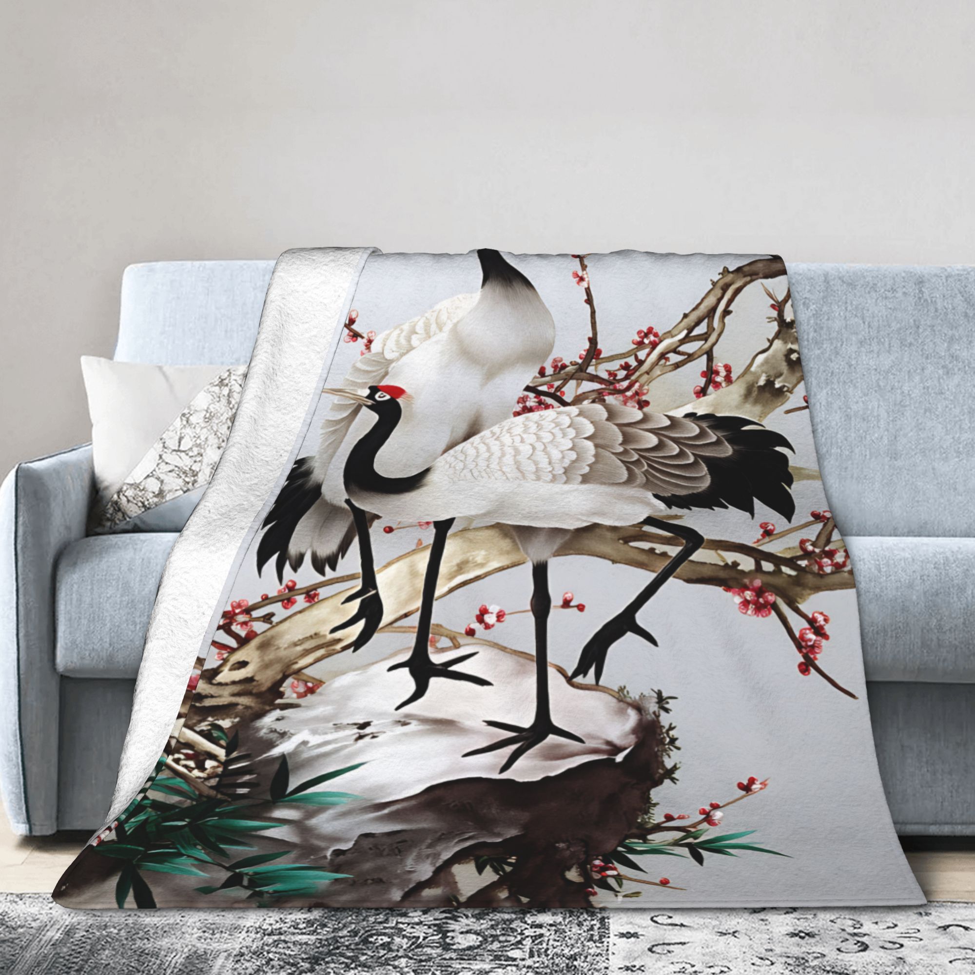 Street Fashion In Chinese - Selimut Crane Gaya Cina Super Lembut
