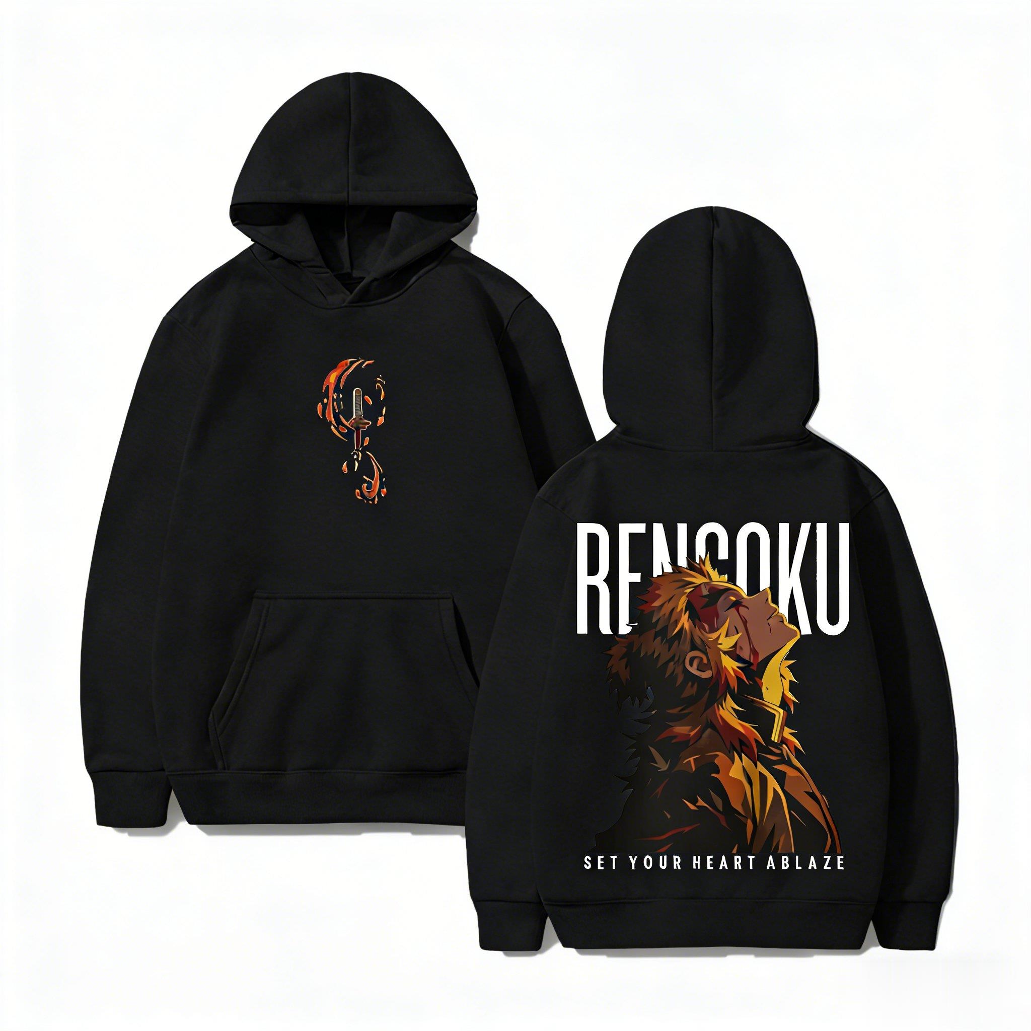 Street Fashion Jacket Men - Demon Slayer Rengoku Hoodie Anime Sweatshirt
