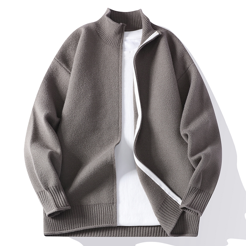 Street Fashion Jacket Men - Kardigan Rajut Kerah Tegak Resleting Musim