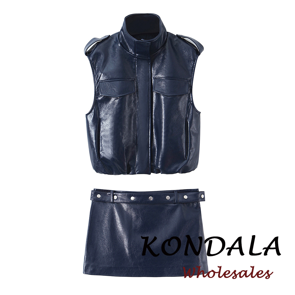 Street Fashion Vest - KONDALA 2026 Setelan Wanita Vintage Biru