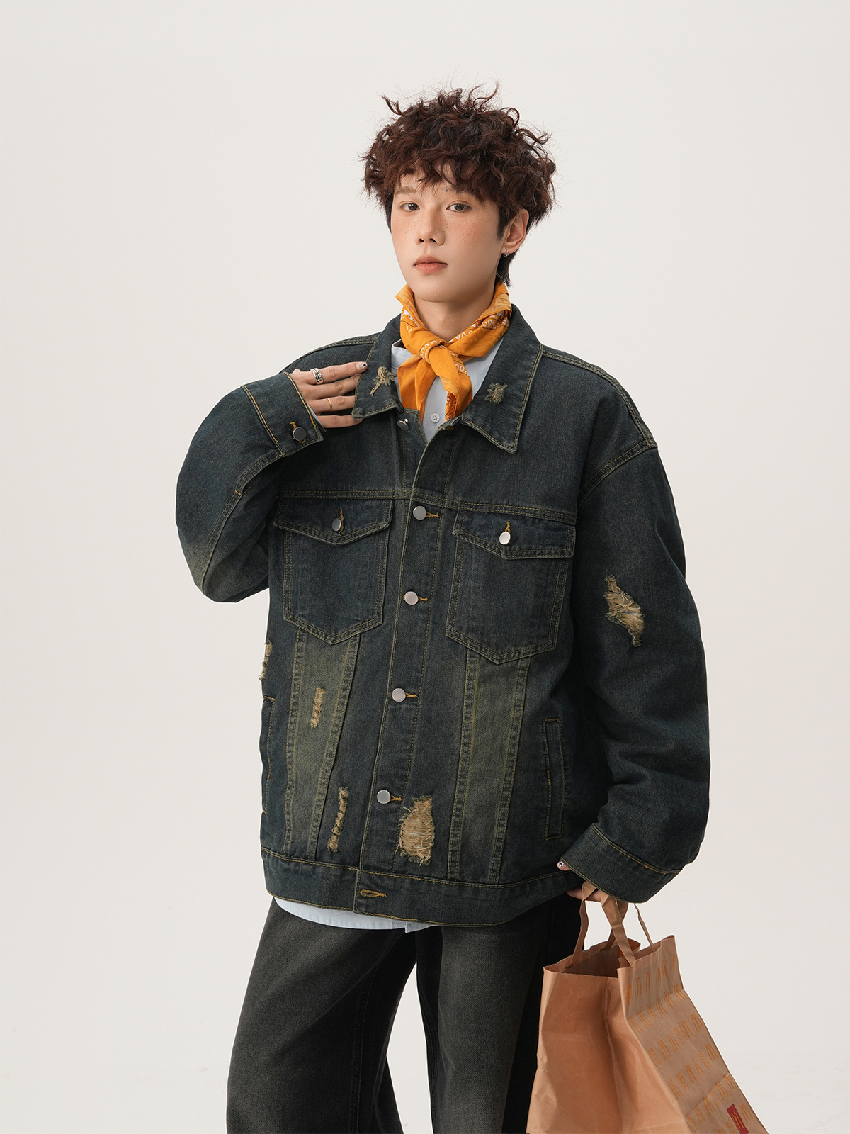 Jaket Denim Robek Gaya Amerika - Street Fashion Jacket Men ulasan dan harga