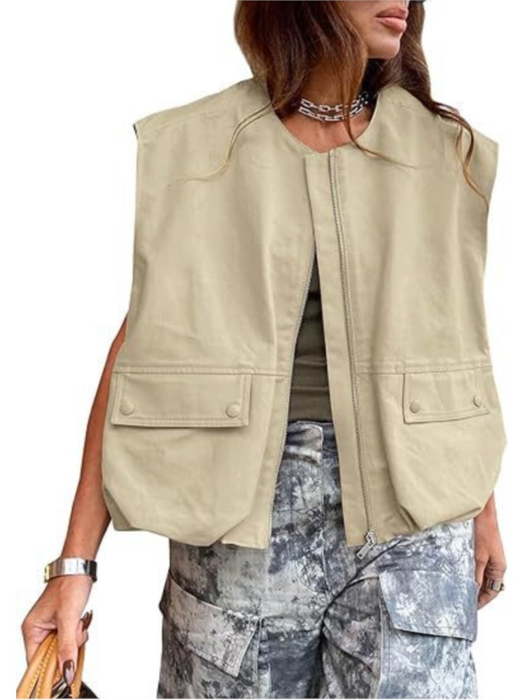 Rompi Ritsleting Wanita Jaket  - Street Fashion Vest ulasan dan harga
