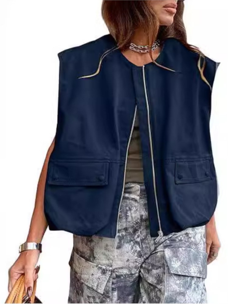 Rompi Ritsleting Wanita Jaket  - Street Fashion Vest ulasan dan harga